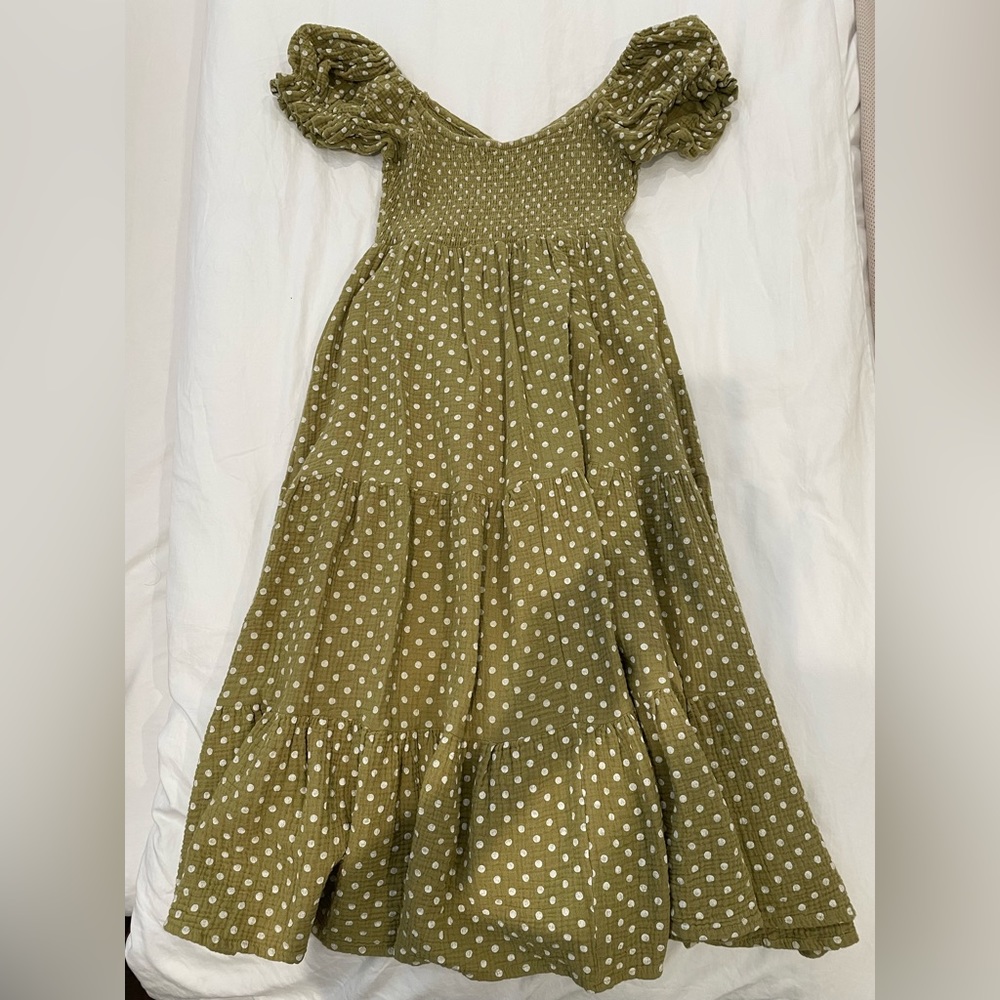 Green / white polka dot milkmaid dress